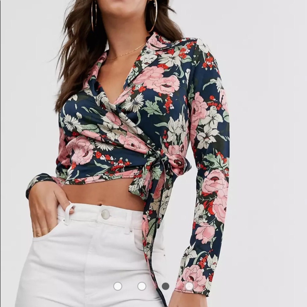 NWT Misguided Floral Wrap Top